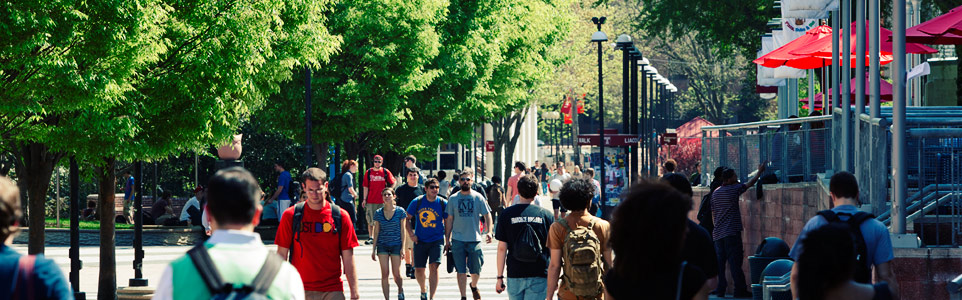 Students walking on campus.
