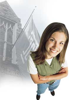 Image of girl in front of Sullivan Hall