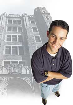 Image of student standing in front of Conwell Hall