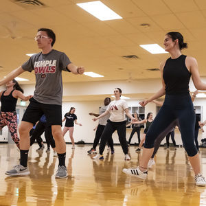 Students in a DanceFit Group fitness session at the IBC Student Rec Center
