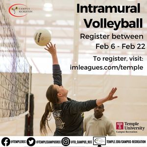 Registration for intramural volleyball February 6th to February 22nd.
