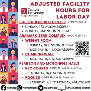 Facility schedule with labor day graphic