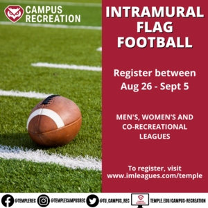 Intramural registration with photo of football on field