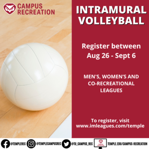 Intramural Registration with photo of a volleyball