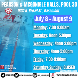 Facility schedule with pool in background