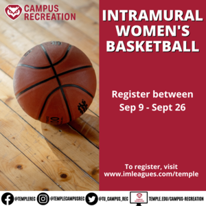 Intramural registration with photo of basketball on court