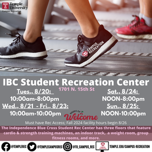 Facility hours with background image of person walking on treadmill
