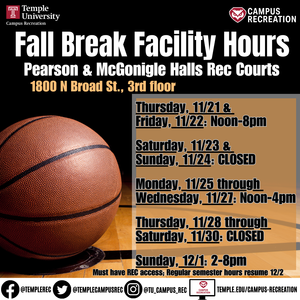 Facility schedule with photo of basketball in background.