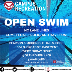 Open Swim ad with photo of pool in background