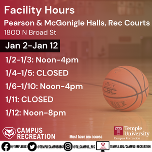 Facility schedule with photo of basketball in background.
