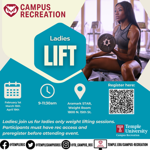 Ladies lift ad with photo of person lifting weights.