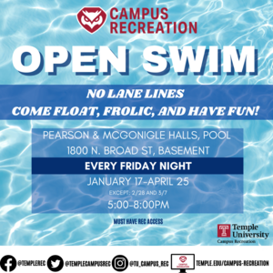 Open swim ad with water in background.