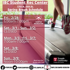 Facility schedule with person walking on treadmill in background.