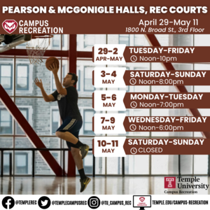 Facility schedule with photo of person playing basketball.
