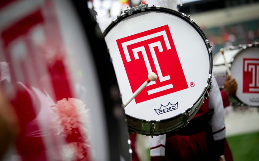 Temple T logo on bass drum