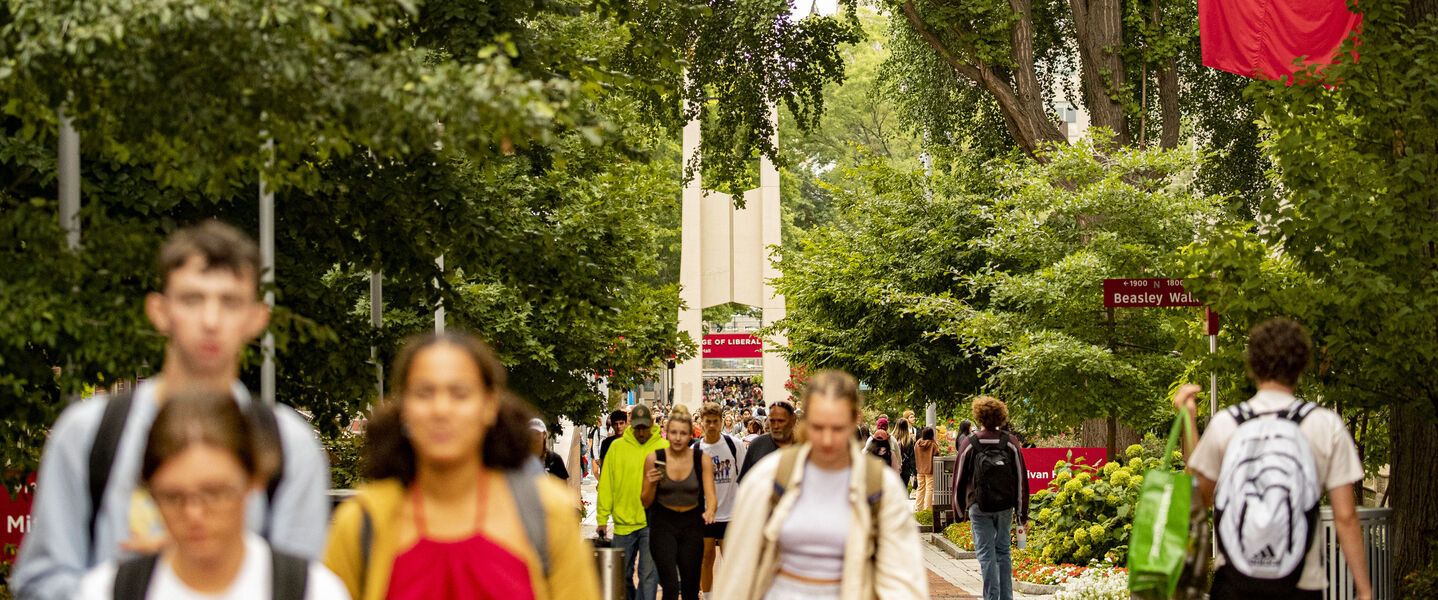 students walking on main campus