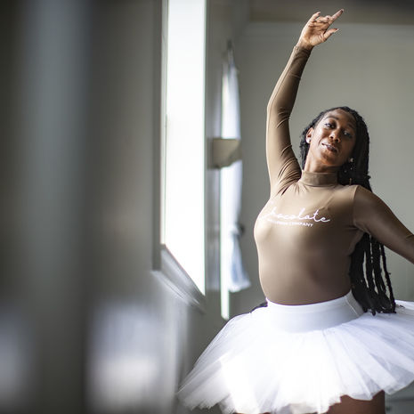 A portrait of Chanel Holland dancing in her ballet studio