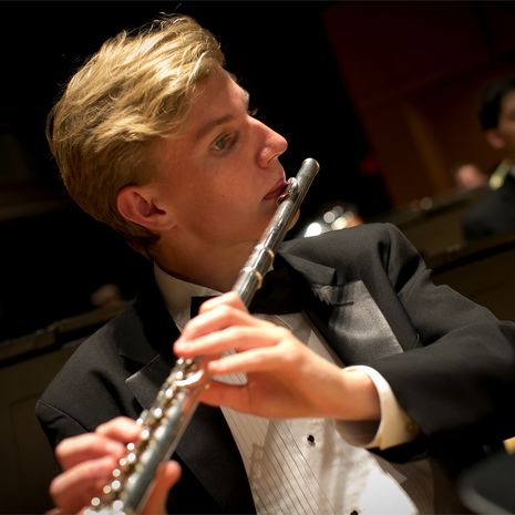 Temple jazz band member performs the clarinet