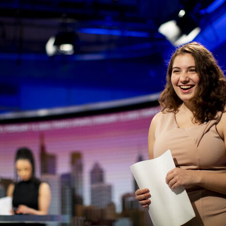 Image of students inside the TUTV studio.