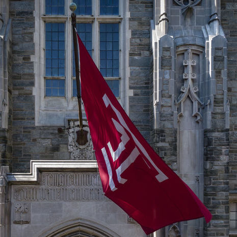 A photo of the Temple flag outside Sullivan Hall.