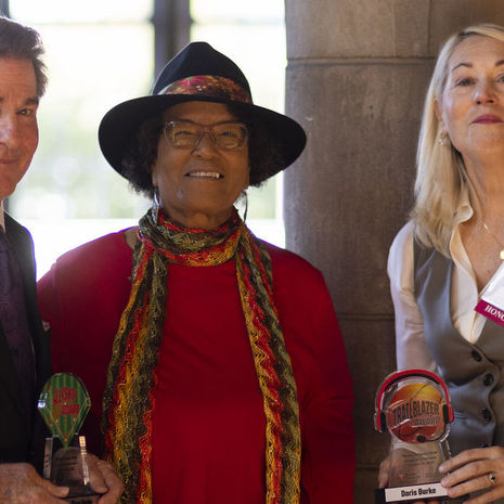 Image of Claire Smith with Steve Garvey and Doris Burke.