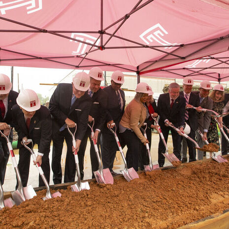 Temple leaders and local dignitaries break ground