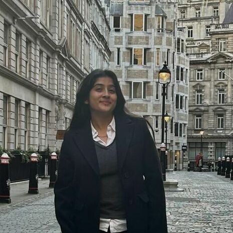 Samhitha Balaji stands on a London street