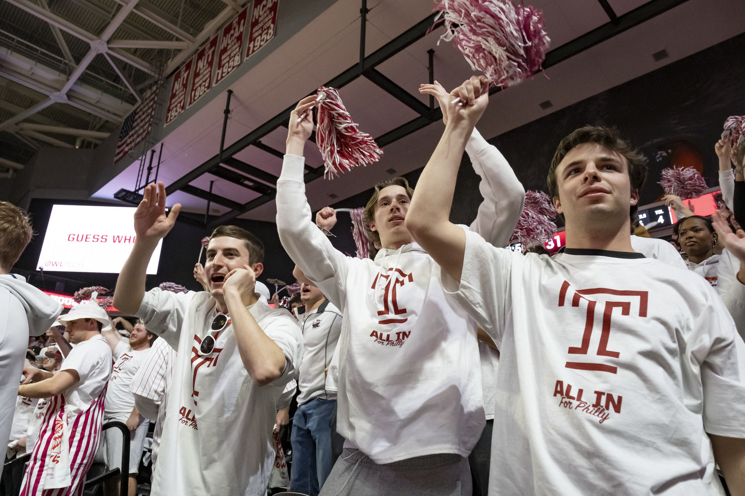 An image of the fan section of a Temple basketball game. 