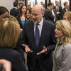 Pennsylvania Governor Tom Wolf greets a crowd at an event on campus.