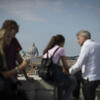 Tourists gather on a rooftop in Rome, Italy.