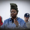 Student engaging in a discussion during an advertising course.