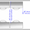 Floorplan showing aisle space for work surfaces