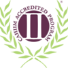 A green and purple logo for the Commission on Accreditation for Health Informatics and Information Management Education.