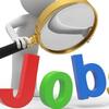 Character with magnifying glass looking for jobs