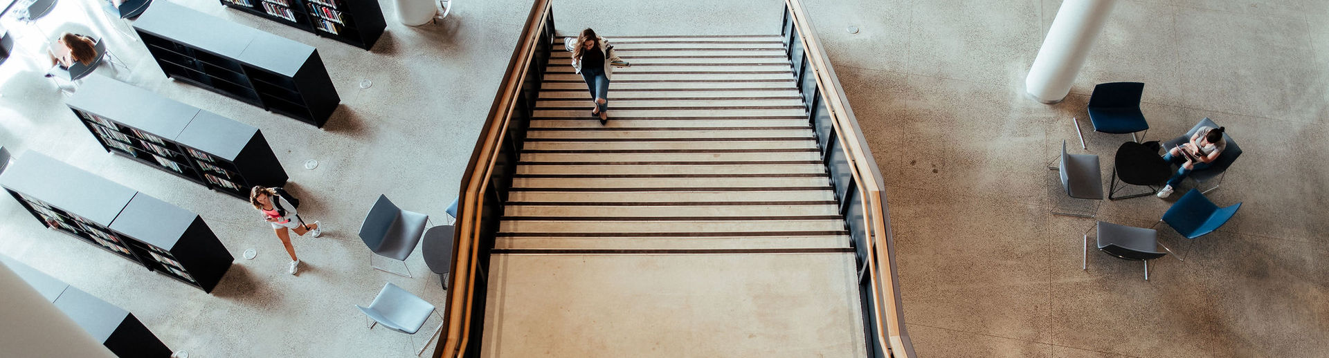 Main staircase of the Charles Library on Temple's main campus.