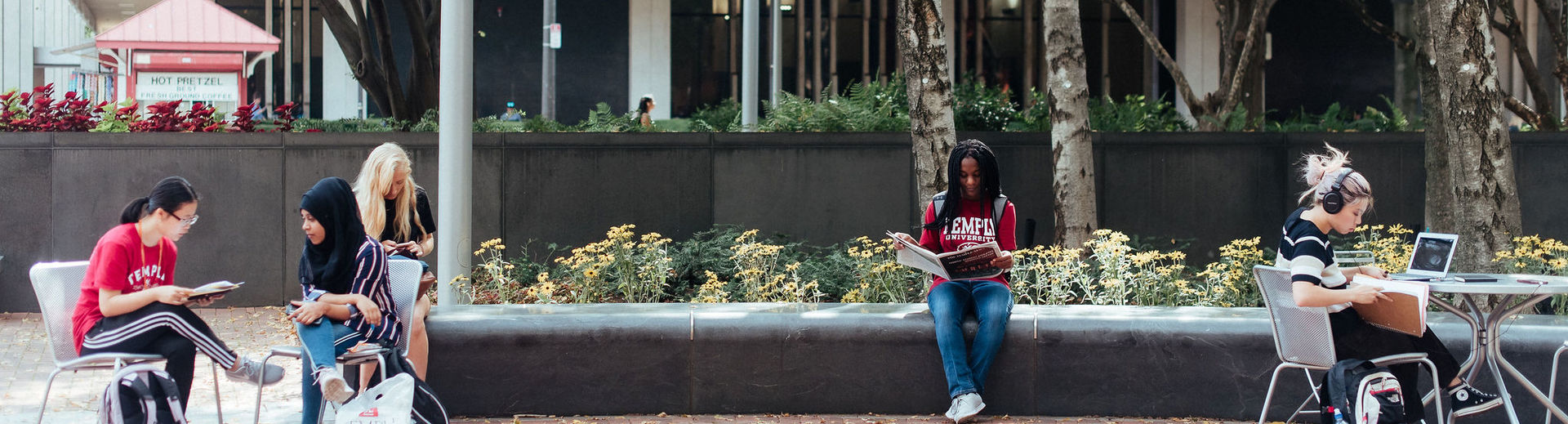 College of Liberal Arts students gather and study outside on Main Campus.