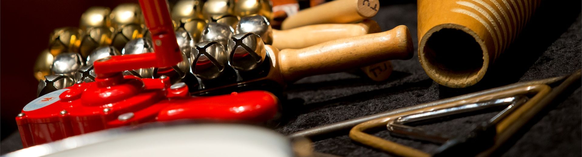 A collection of percussion instruments.