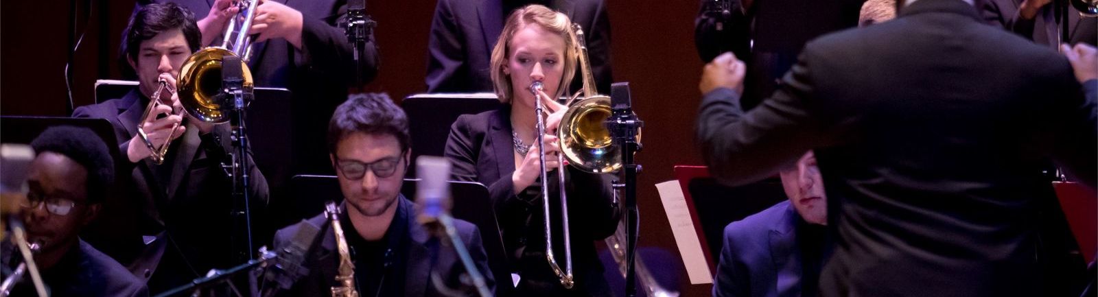 Temple Jazz students playing in a performance.