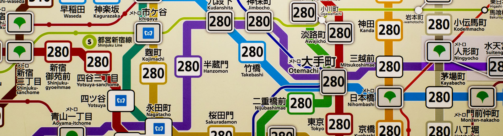 A map of the Tokyo public transportation system.