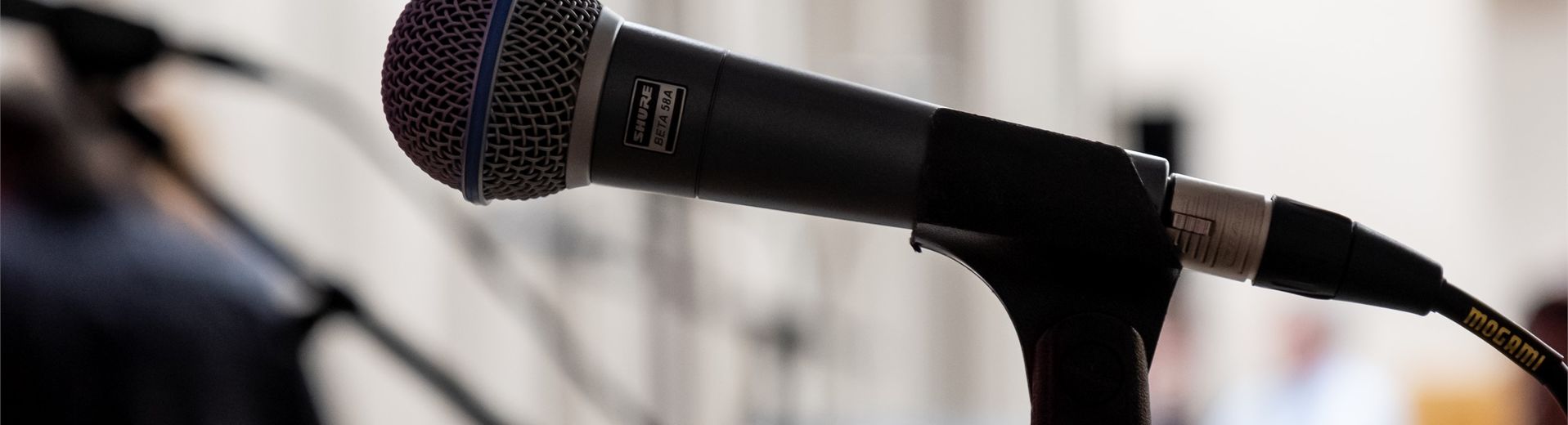 Microphone on a stand in a classroom