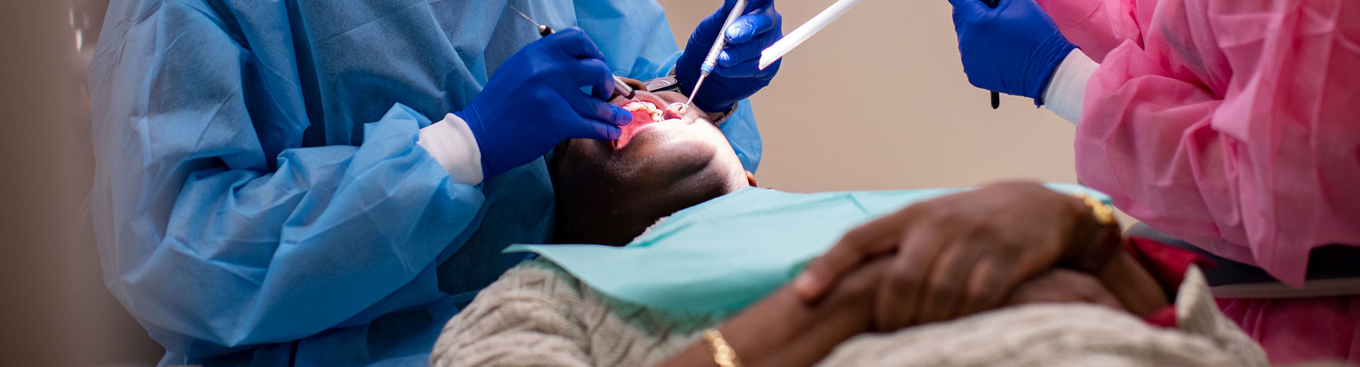 A patient receiving dental care at the Kornberg School of Dentistry. 
