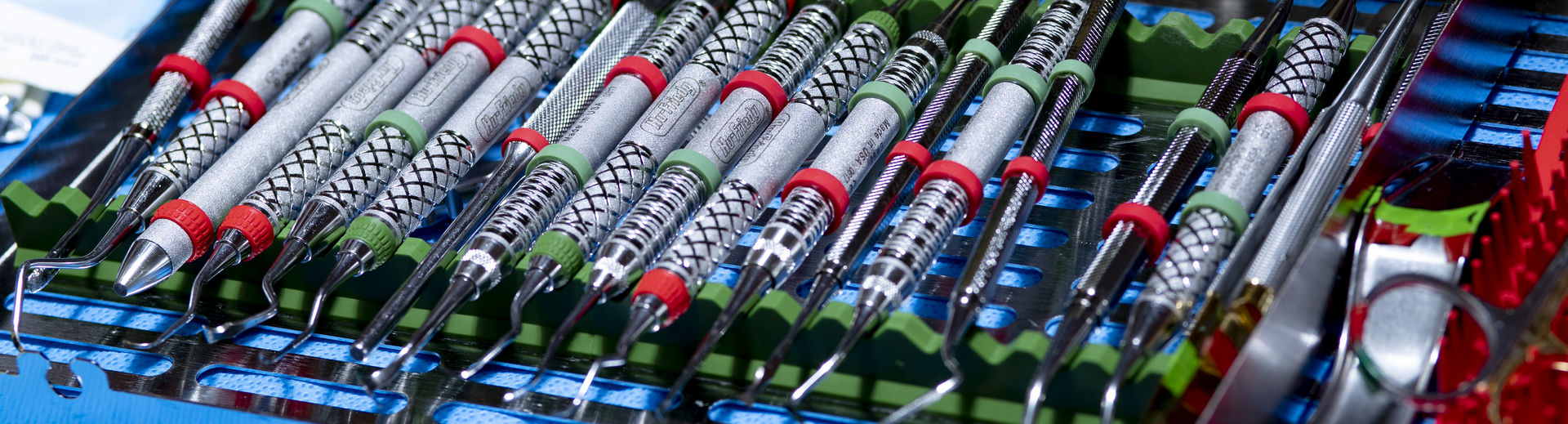 Periodontics tools on display in the Kornberg School of Dentistry.