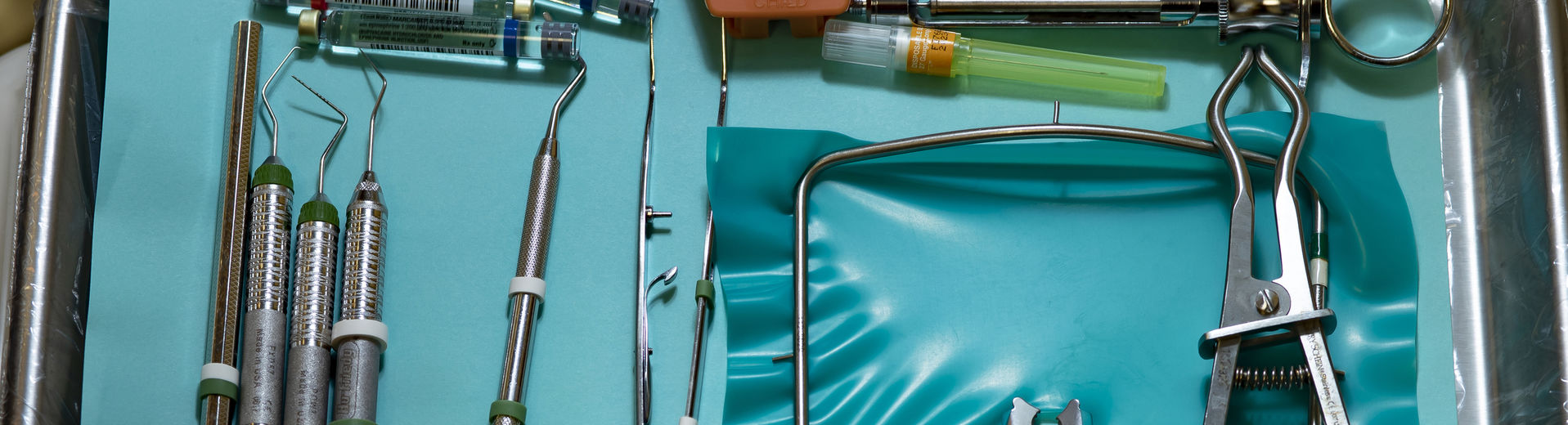 Dentistry tools arranged on a tray
