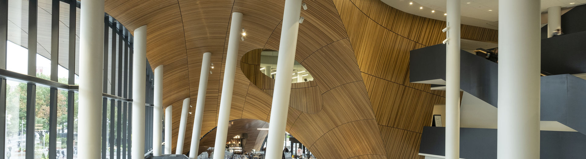 The interior of Temple's Charles library lobby.