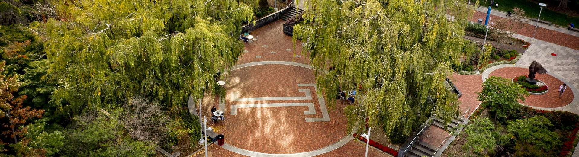 An aerial view of O'Connor Plaza on Main Campus