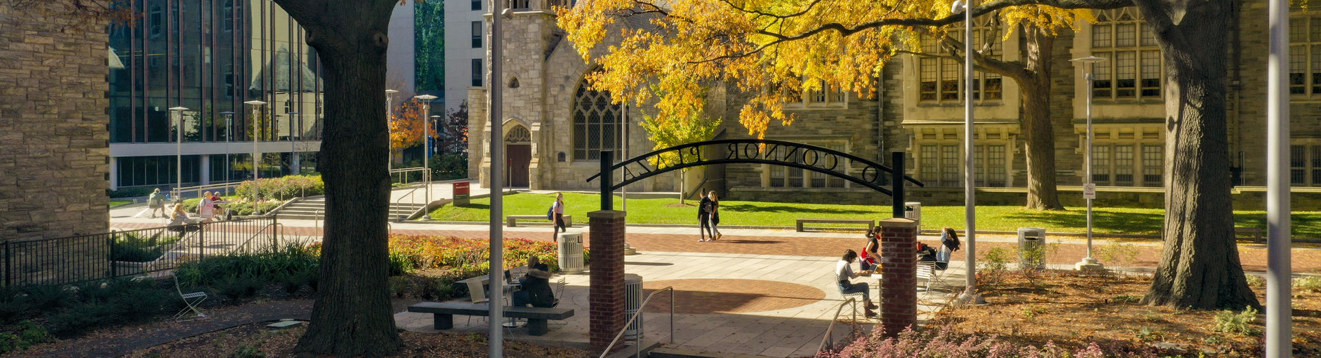 an aerial shot of a courtyard on main campus.