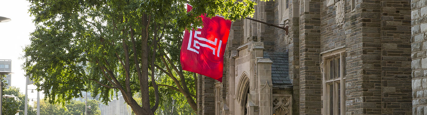 Temple flag outside Sullivan Hall