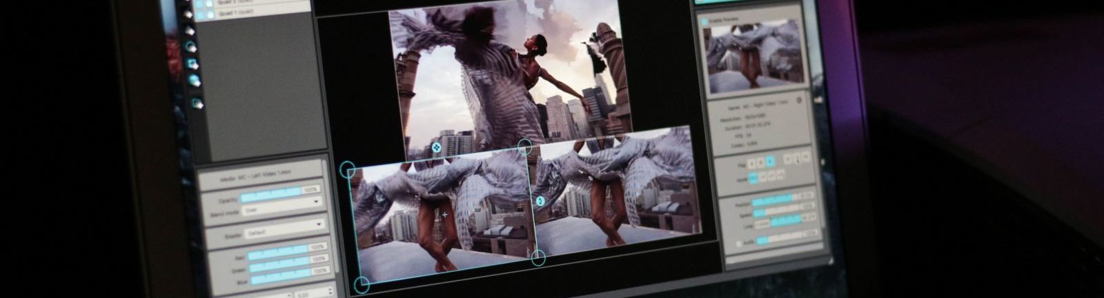 A computer monitor showing the film editing of a woman dancing.