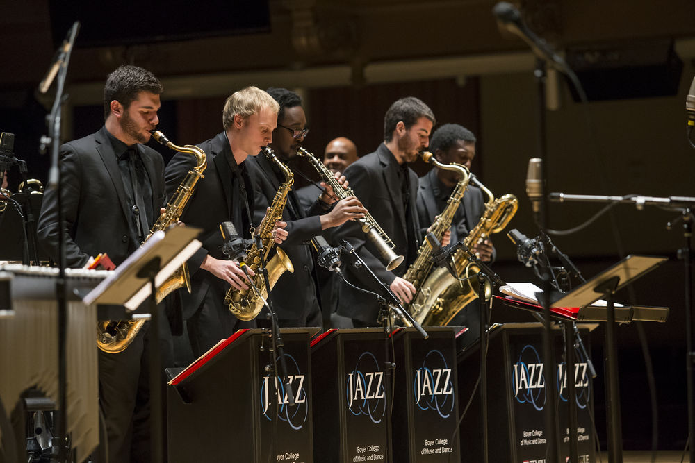 Five Boyer students performing live jazz.