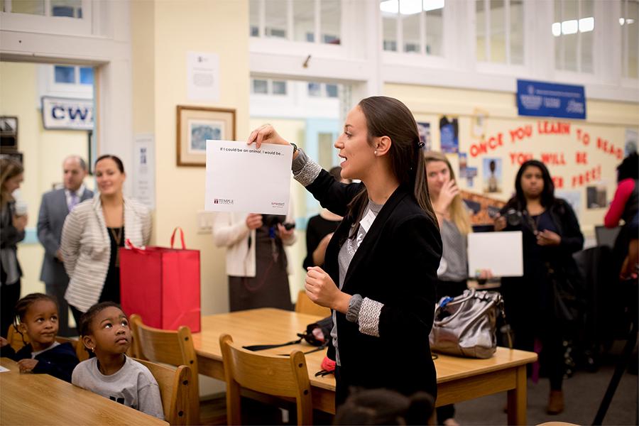 Education student student teaching in a classroom